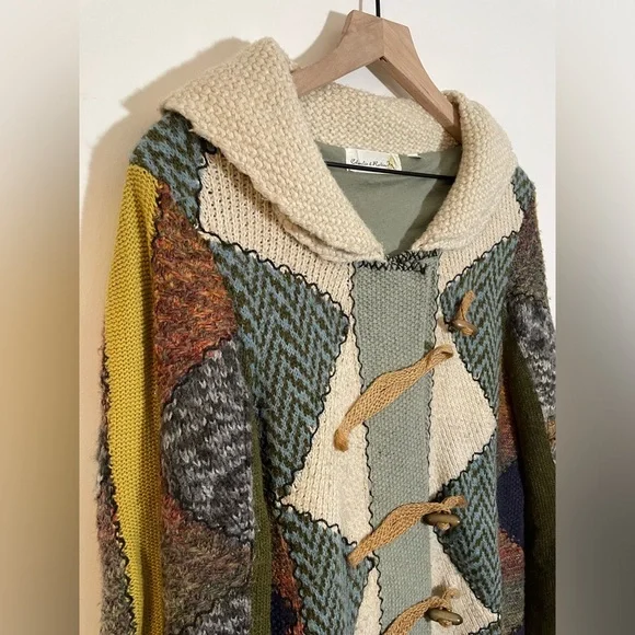 Anthropologie Charlie & Robin Harlequin Patchwork Knit Sweater Chunky Boho RARE - Picture 5 of 16